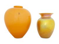A Large Vetri Murano Glass Vase and a Lundberg Studios Glass Vase
