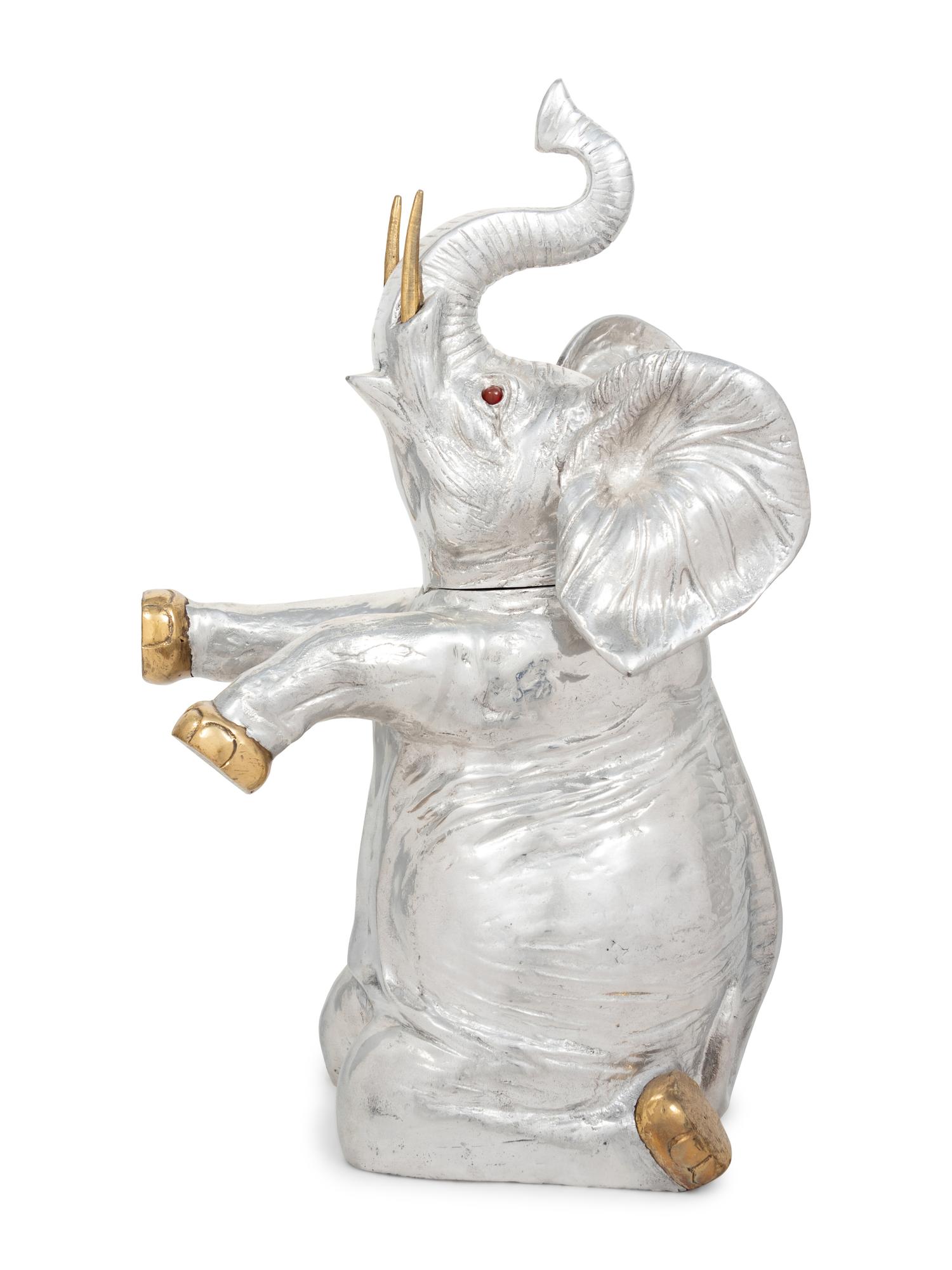 A Large Arthur Court Silvered and Gilt Metal Elephant-Form Wine Cooler