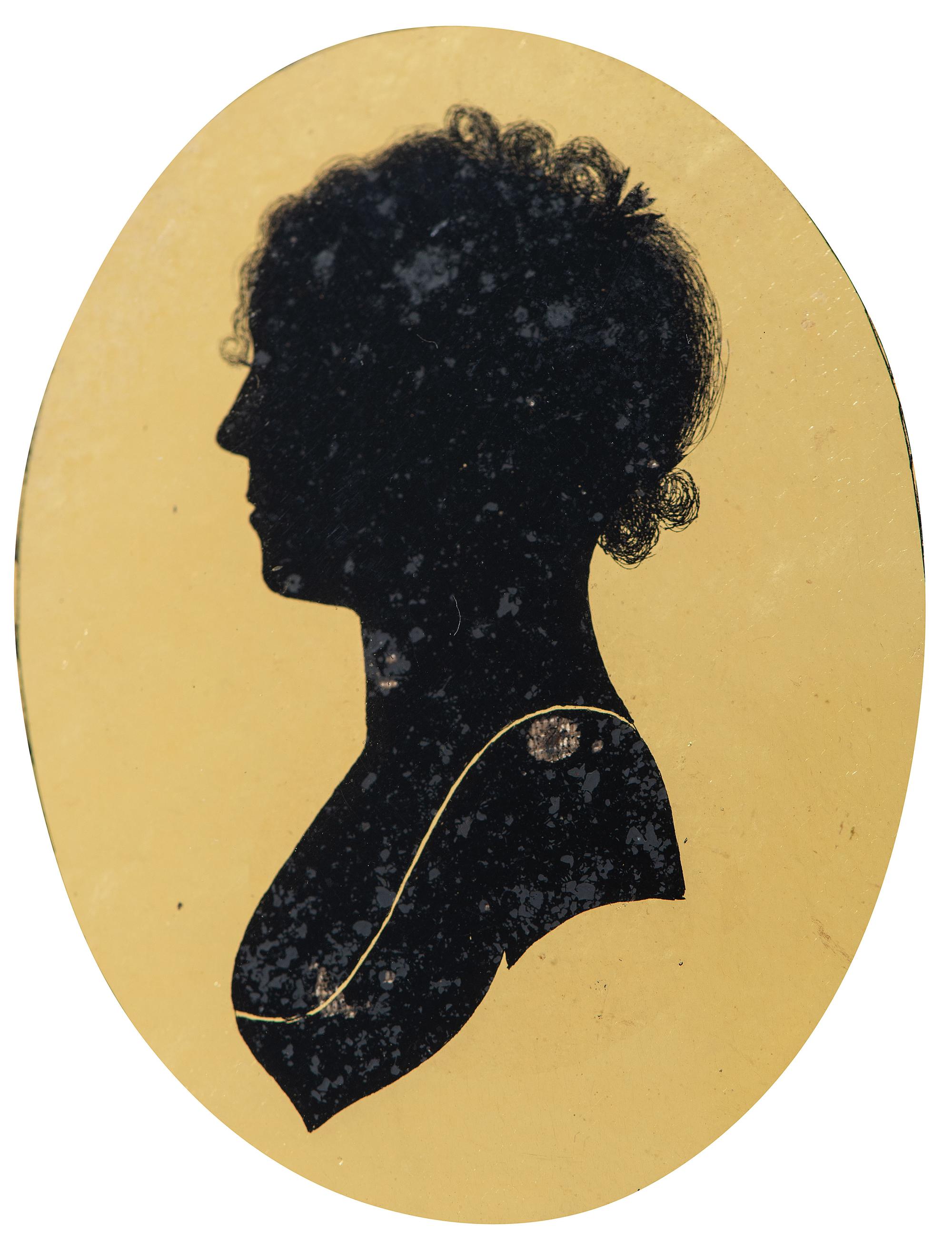 Six Verre Eglomise Silhouettes of Ladies