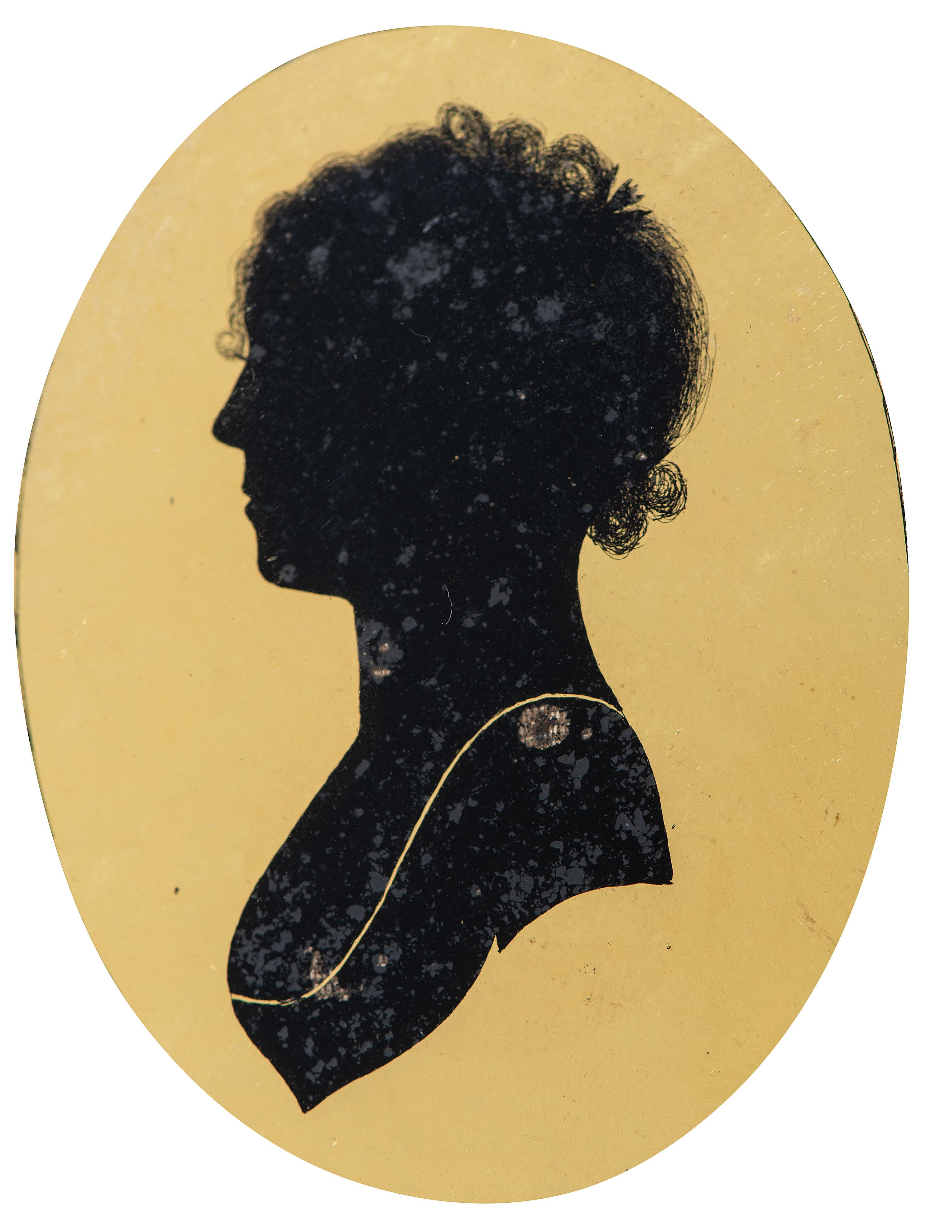 Six Verre Eglomise Silhouettes of Ladies