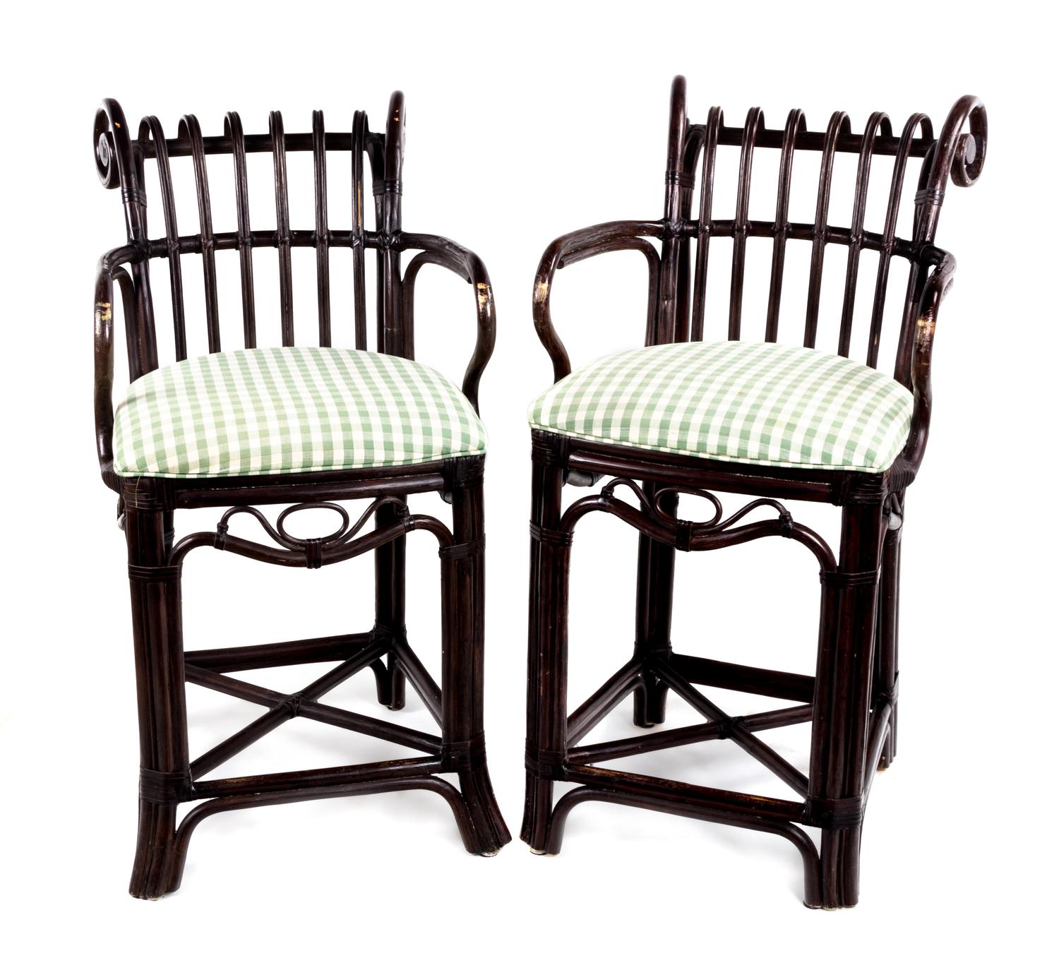 A Pair of Shaped Bamboo Armchairs Height 41 inches. — 20TH CENTURY