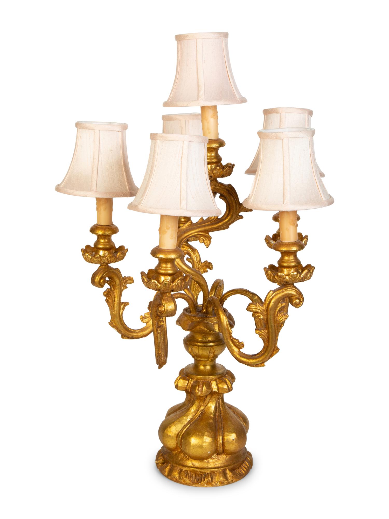 A Contemporary Giltwood Six-Light Table Lamp