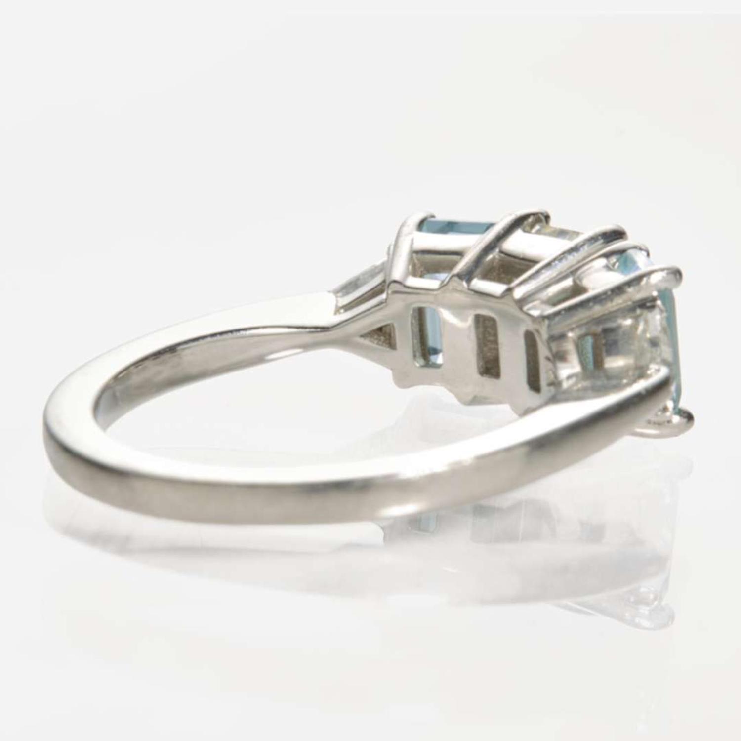 A Platinum and Aquamarine Ring with Tiffany Diamond 1.00 Carat Cut Cornered Rectangular Mixed Cut Diamond, Tiffany & Co.