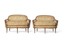A Pair of Louis XVI Style Upholstered Canapés