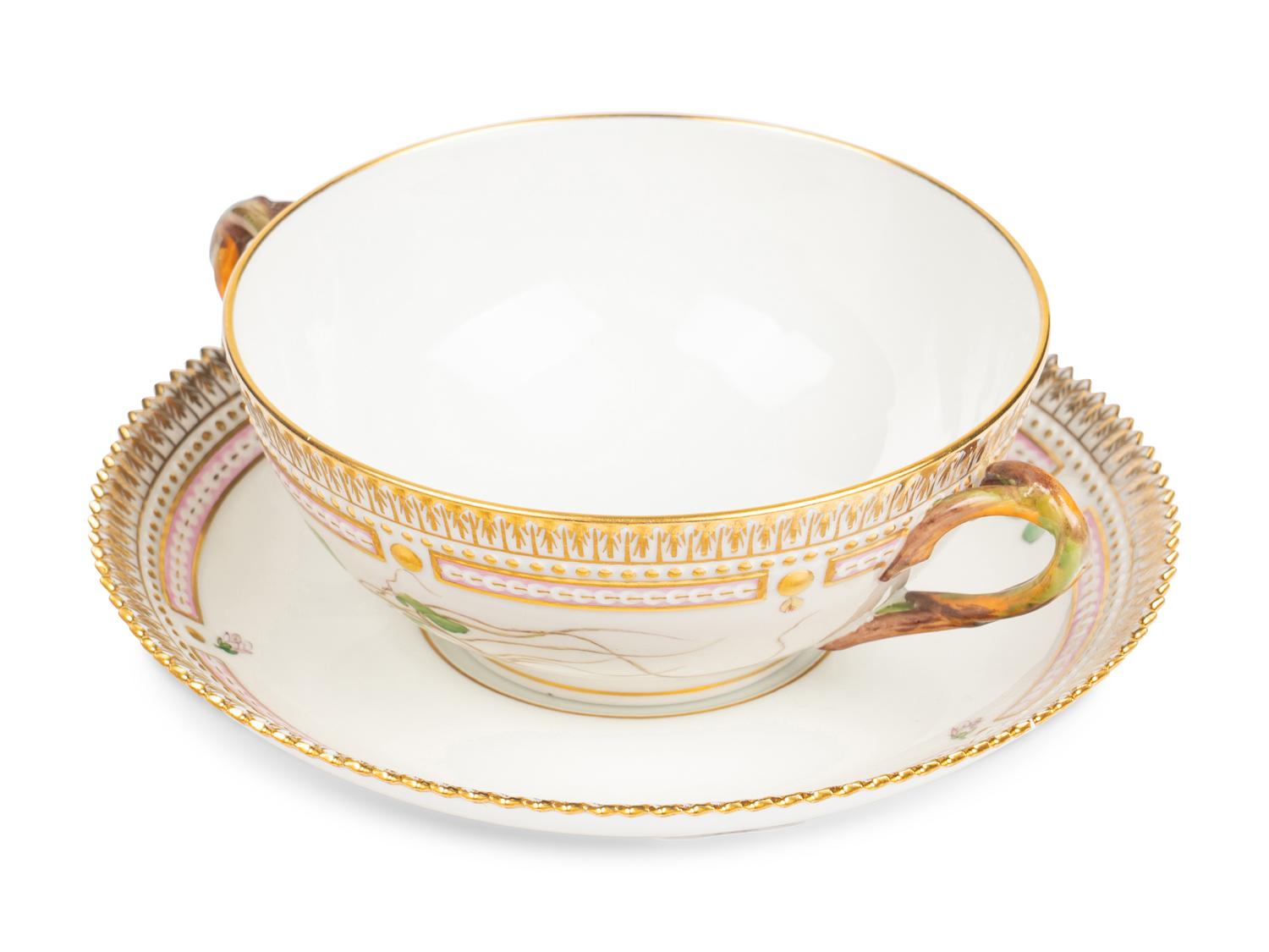 A Set of Royal Copenhagen Flora Danica Porcelain Cream Soup Bowls and Underplates