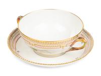 A Set of Royal Copenhagen Flora Danica Porcelain Cream Soup Bowls and Underplates