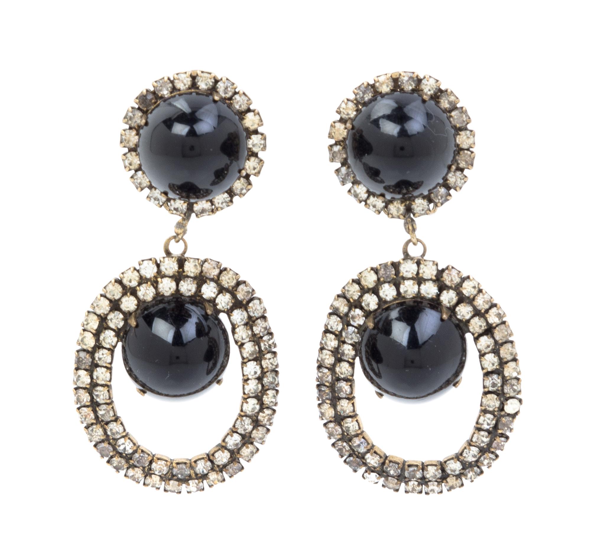 A Pair of Kenneth Jay Lane Rhinestone Earclips, 2.25" x 1".