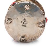 Stamped Sterling Silver Lidded Cases, with Turquoise and Coral Inlay