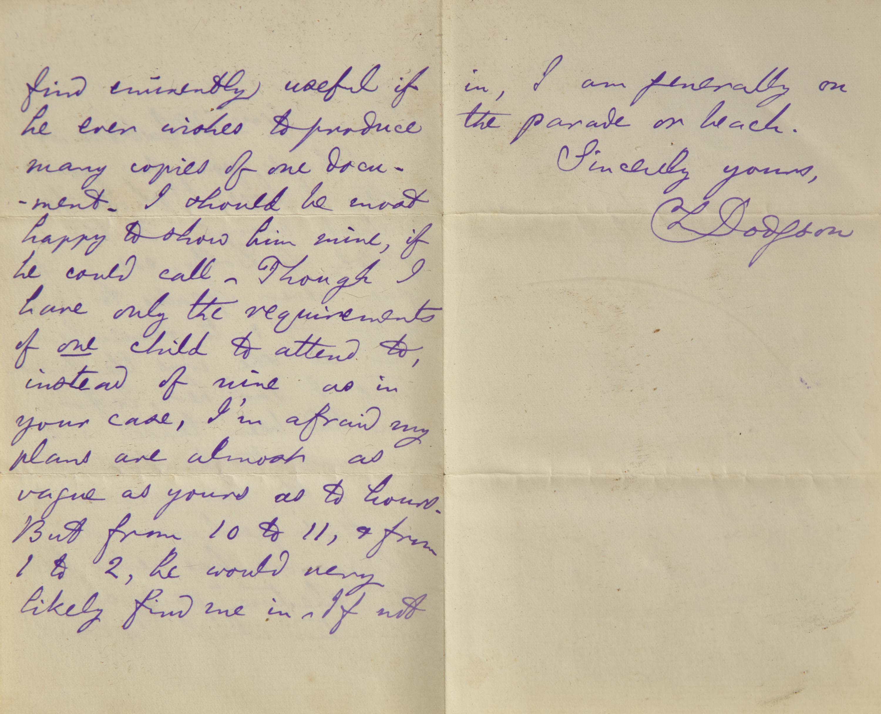 [Literature] Carroll, Lewis (Charles Lutwidge Dodgson). Group of 2 Autograph Letters, signed