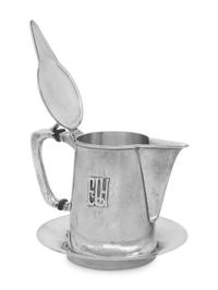 An American Arts and Crafts Silver Syrup Pitcher and Underplate