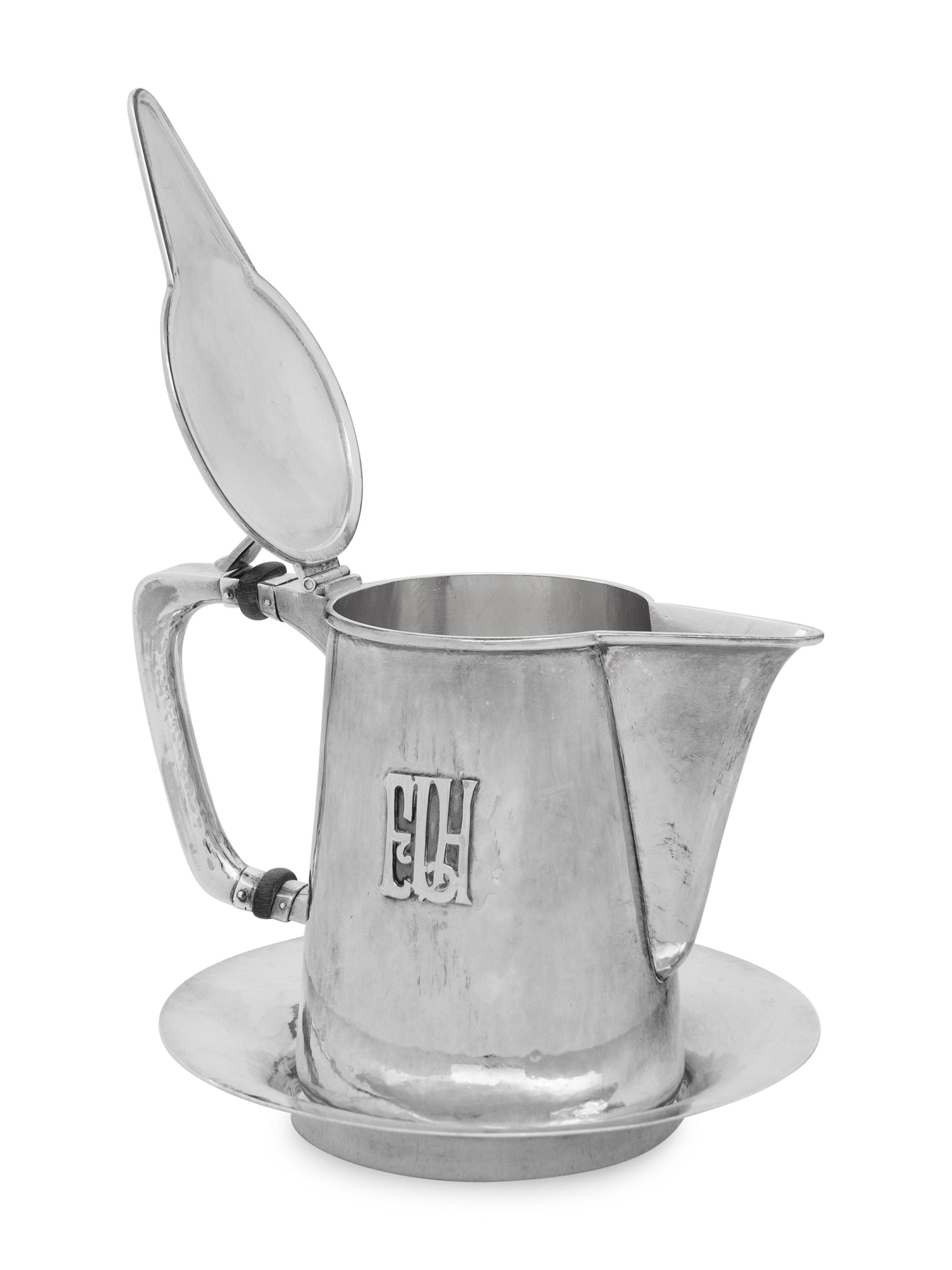 An American Arts and Crafts Silver Syrup Pitcher and Underplate