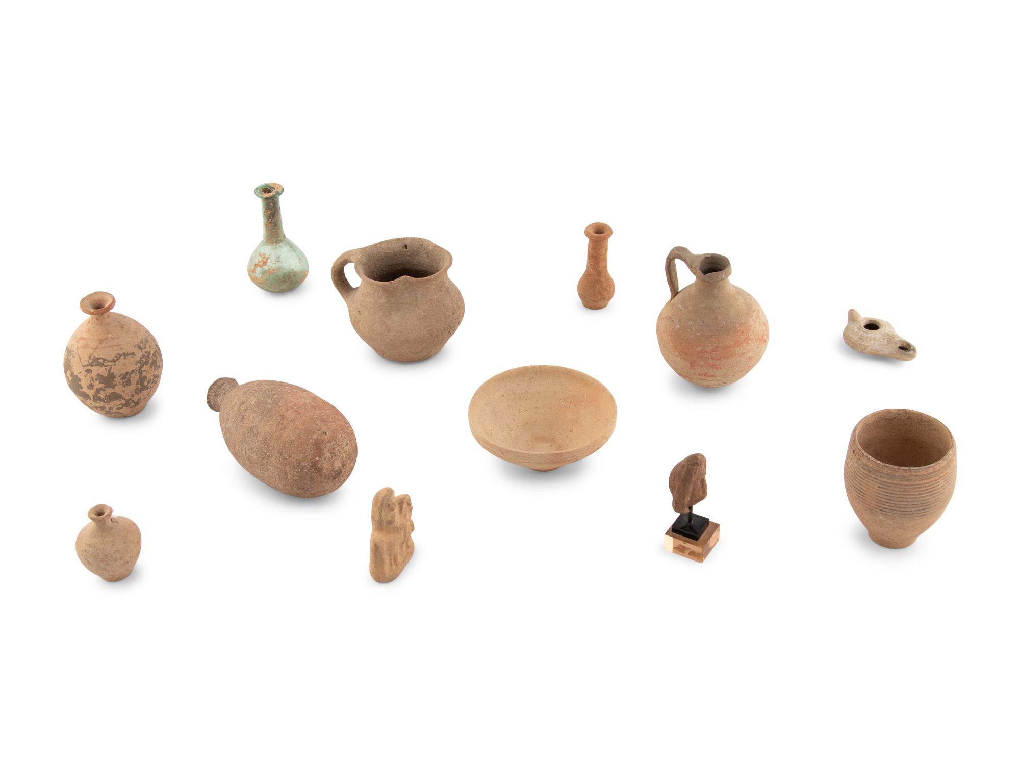Ten Greco-Roman Terracotta and Glass Vessels with Three Figures