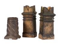 Three Glazed Sewer Tile Chimney Top Planters or Garden Ornaments