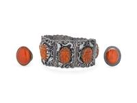 Three Chinese Silver Mounted Carnelian Agate Jewelry