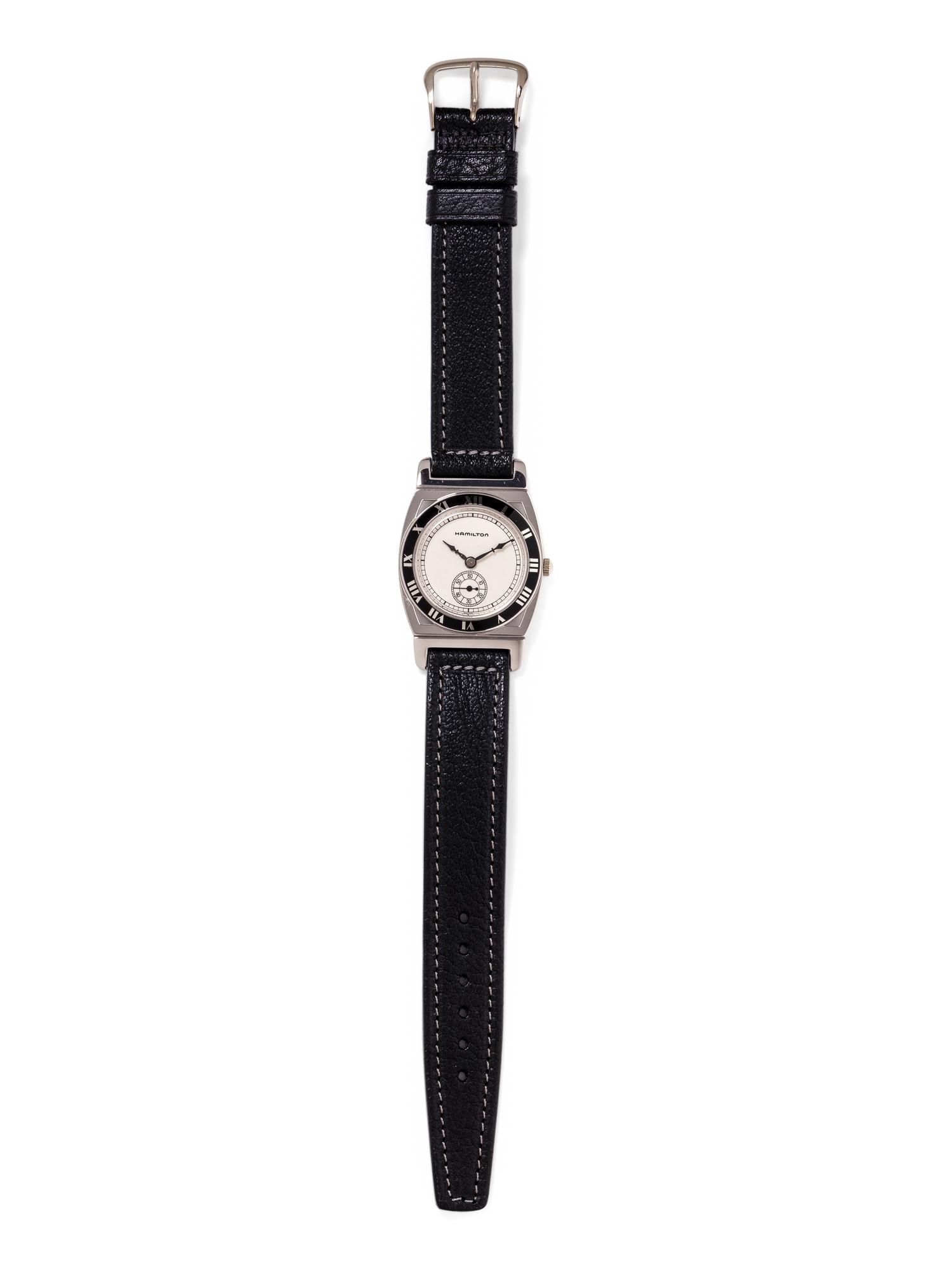 HAMILTON, STAINLESS STEEL AND 18K WHITE GOLD ELECTROPLATE 'PIPING ROCK YANKEE' WRISTWATCH
