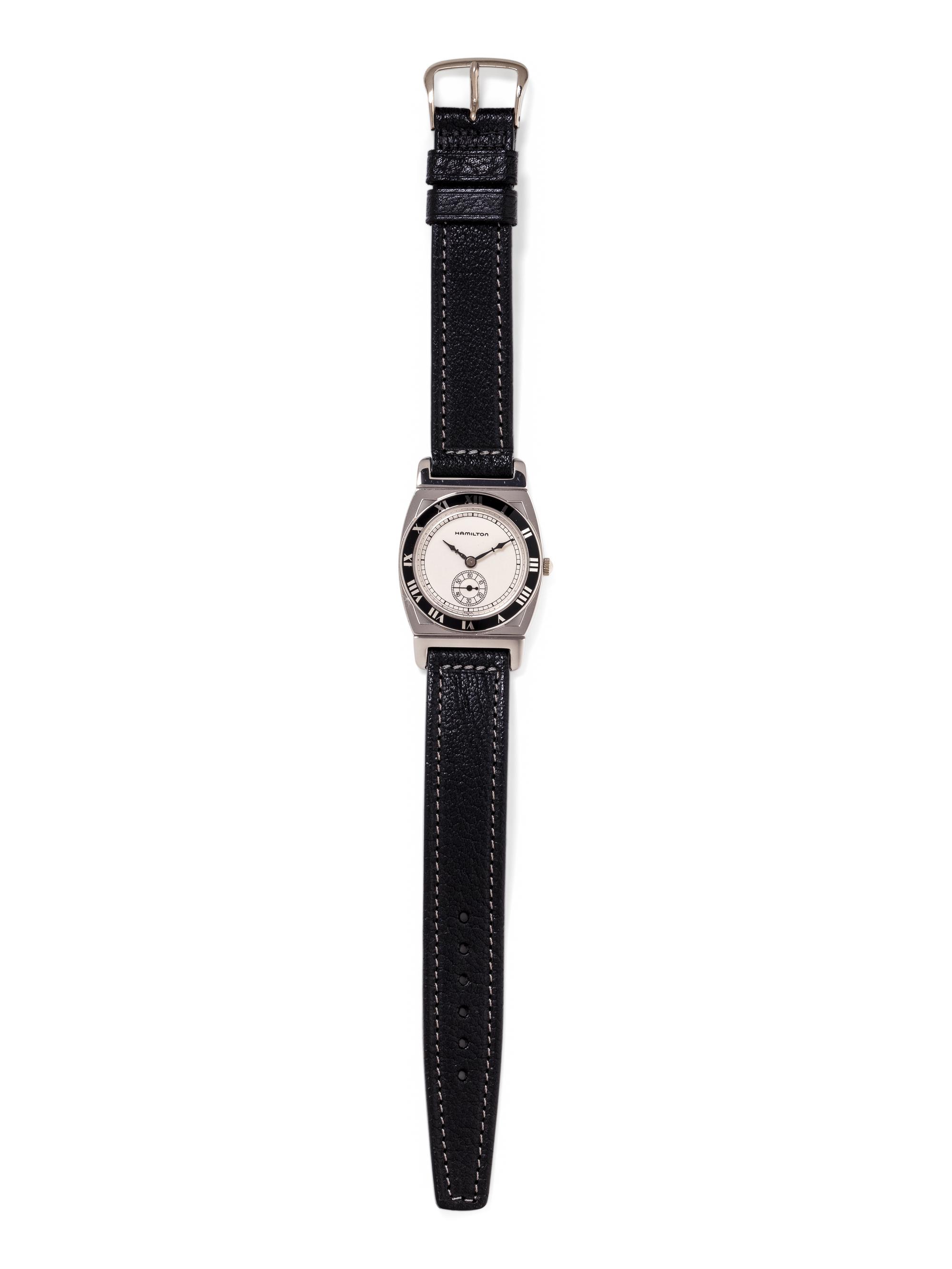 HAMILTON, STAINLESS STEEL AND 18K WHITE GOLD ELECTROPLATE 'PIPING ROCK YANKEE' WRISTWATCH