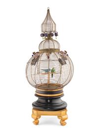 A Chinese Export Hardstone and Cloisonné Mounted Metal Birdcage