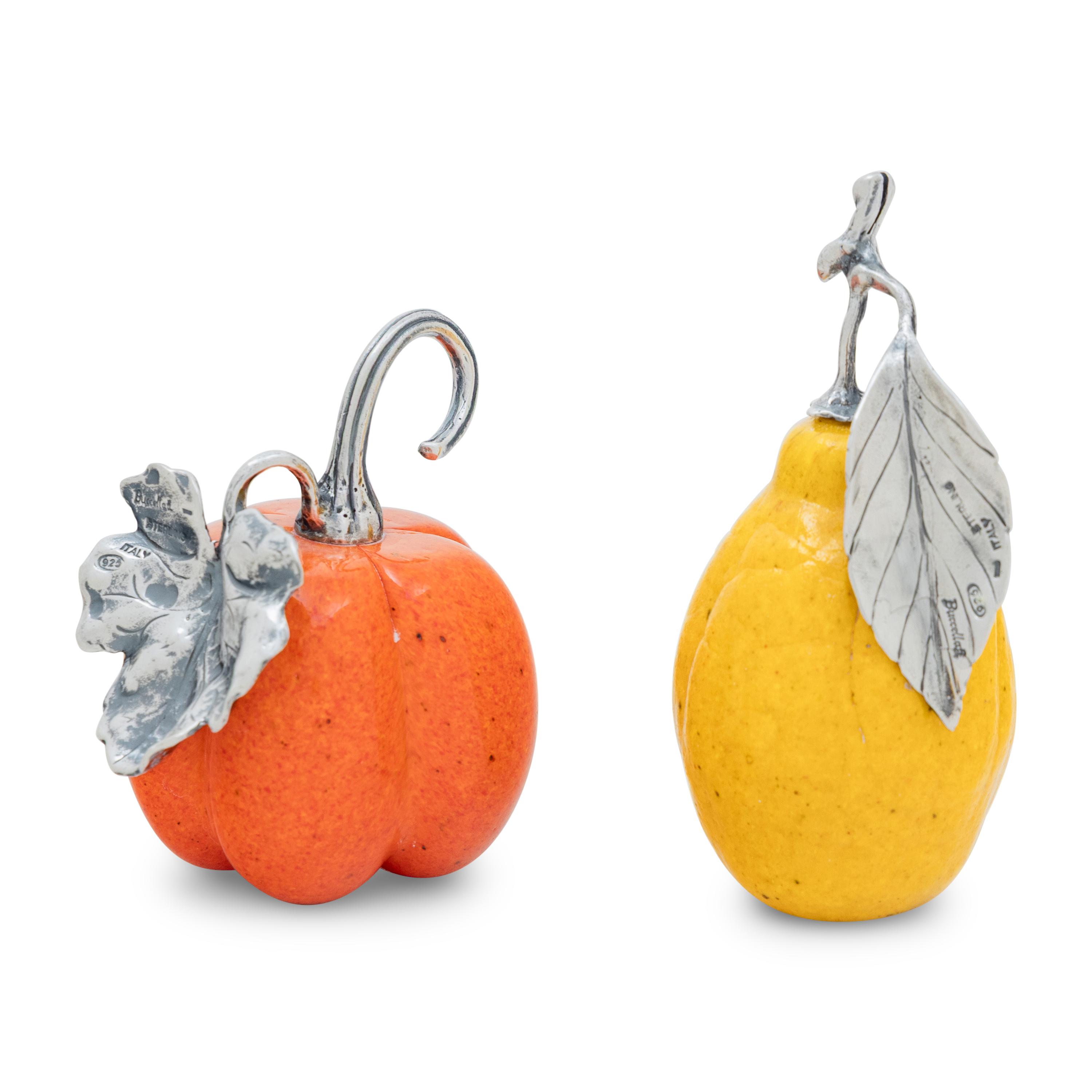 Two Buccellati Silver Mounted Fruit Ornaments