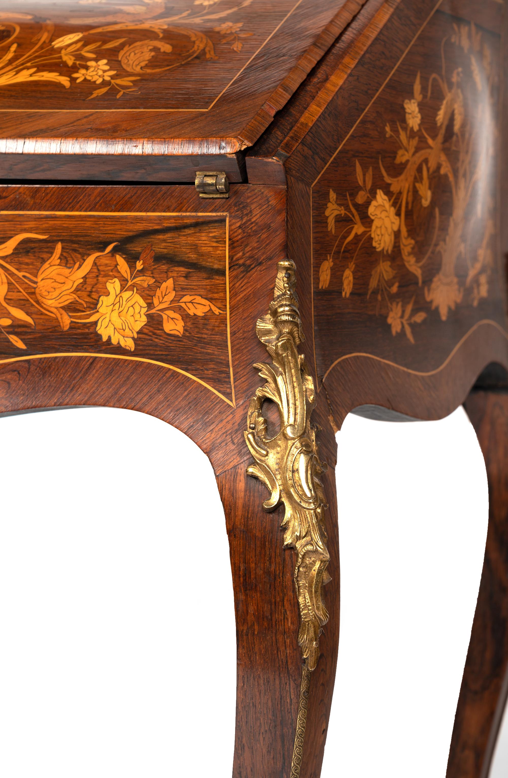 A Louis XV Style Gilt Bronze Mounted Marquetry Bureau en Pente