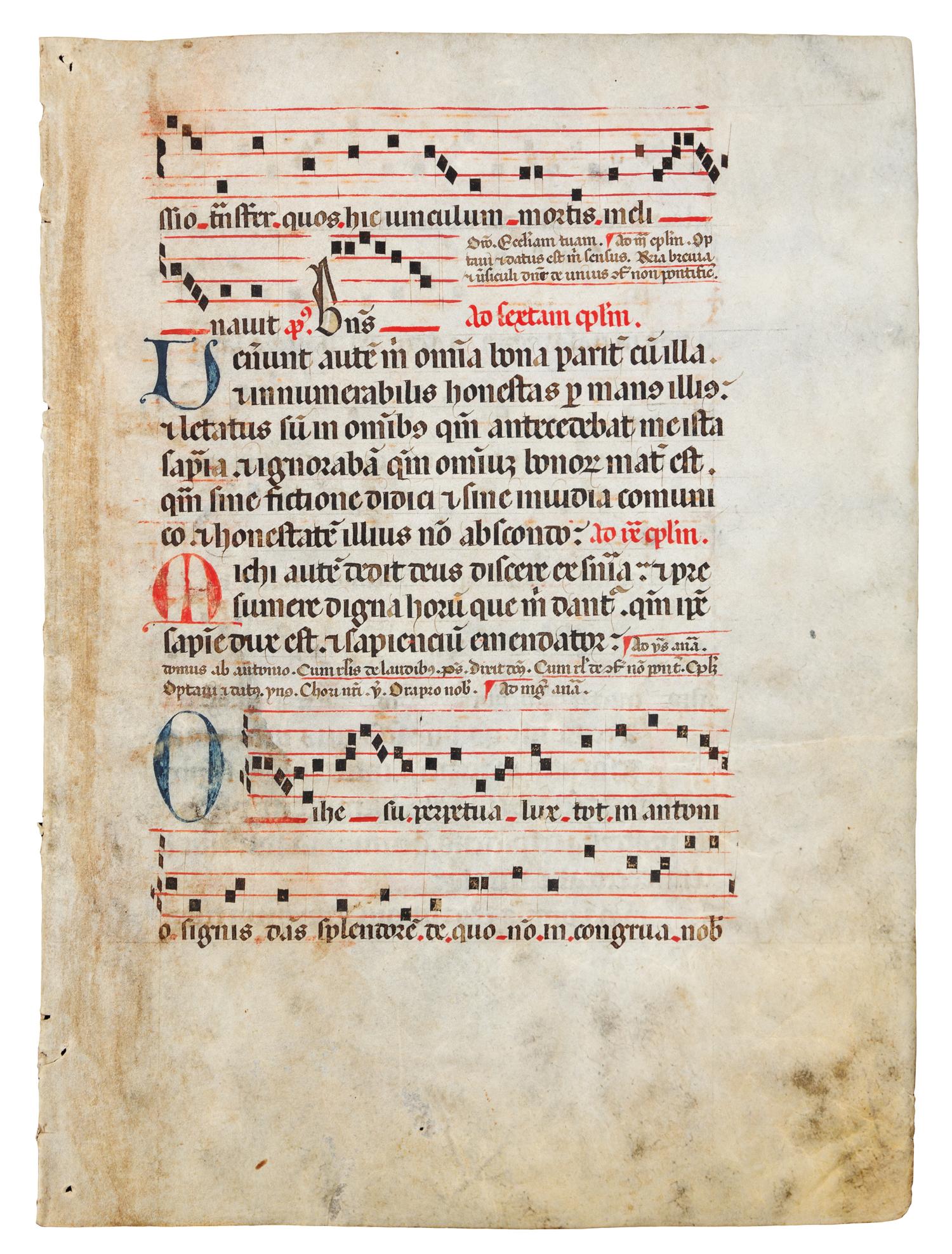 [MANUSCRIPT]. Antiphonary leaf, in Latin, on vellum.