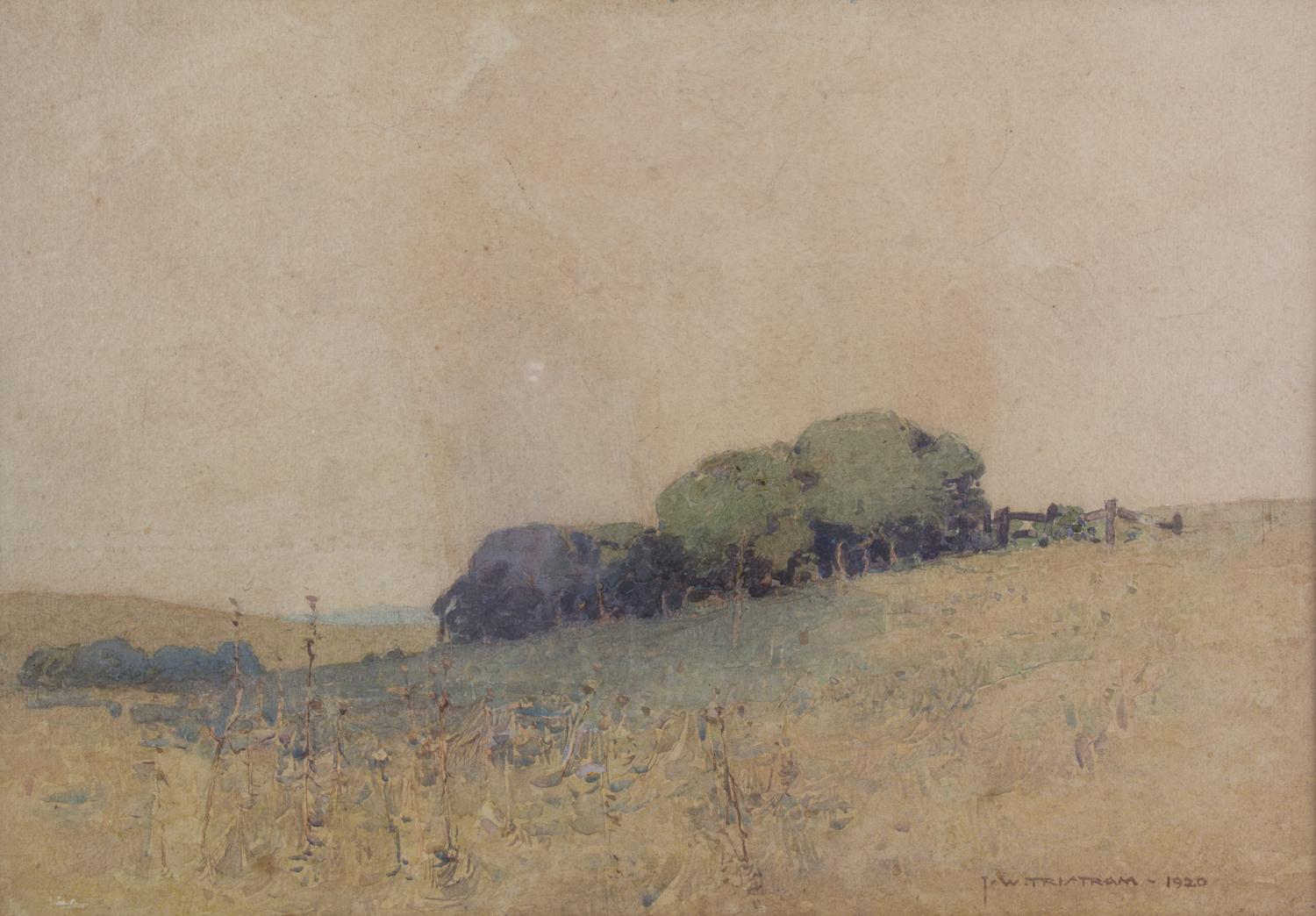 John William Tristram, (Australian, 1872-1938), Landscape with Trees and Fence, 1920