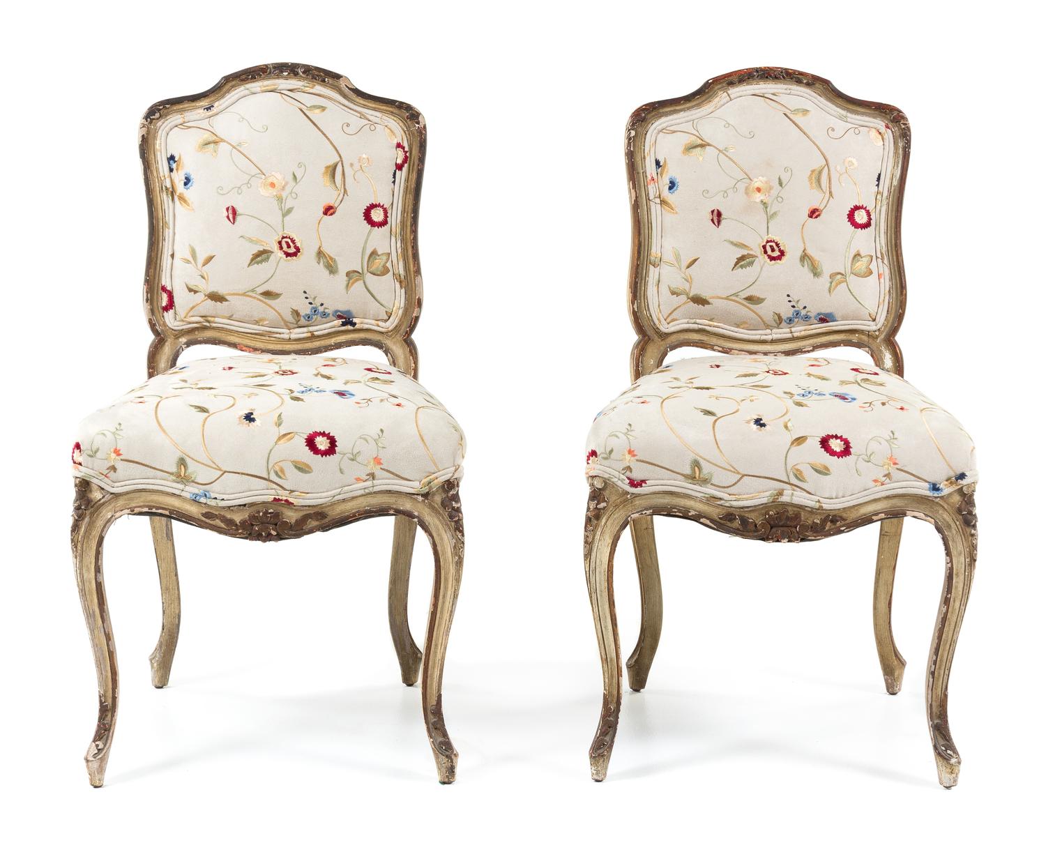 A Pair of Louis XV Style Painted Side Chairs Height 32 inches. — LATE 19TH/EARLY 20TH CENTURY