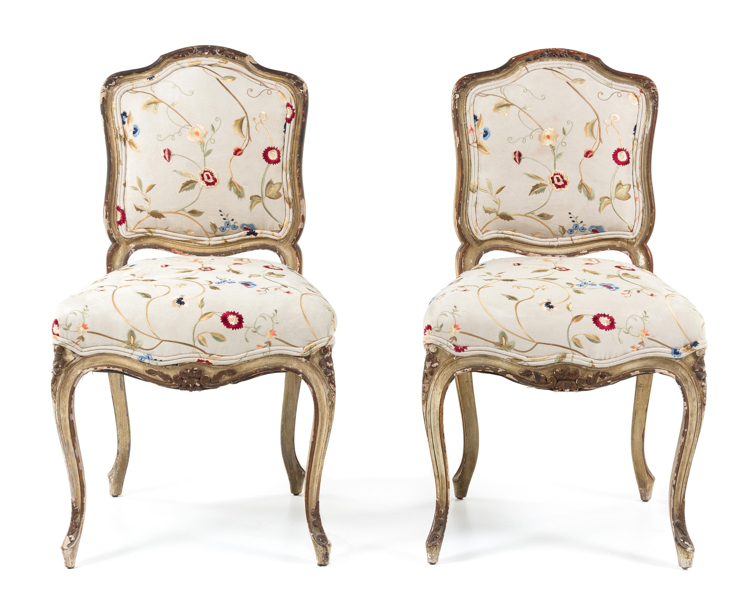 A Pair of Louis XV Style Painted Side Chairs Height 32 inches. — LATE 19TH/EARLY 20TH CENTURY