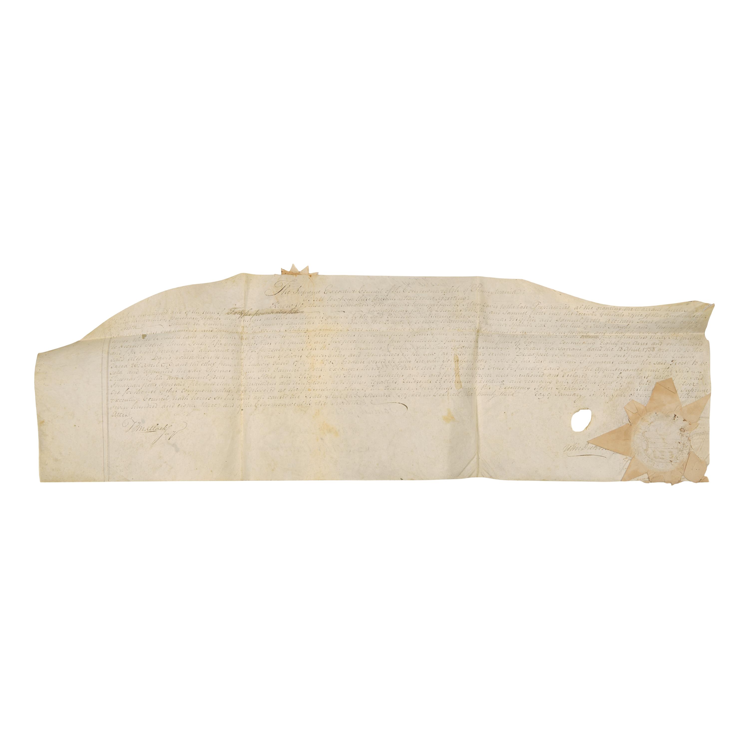 [Americana] Dickinson, John. Manuscript document, signed