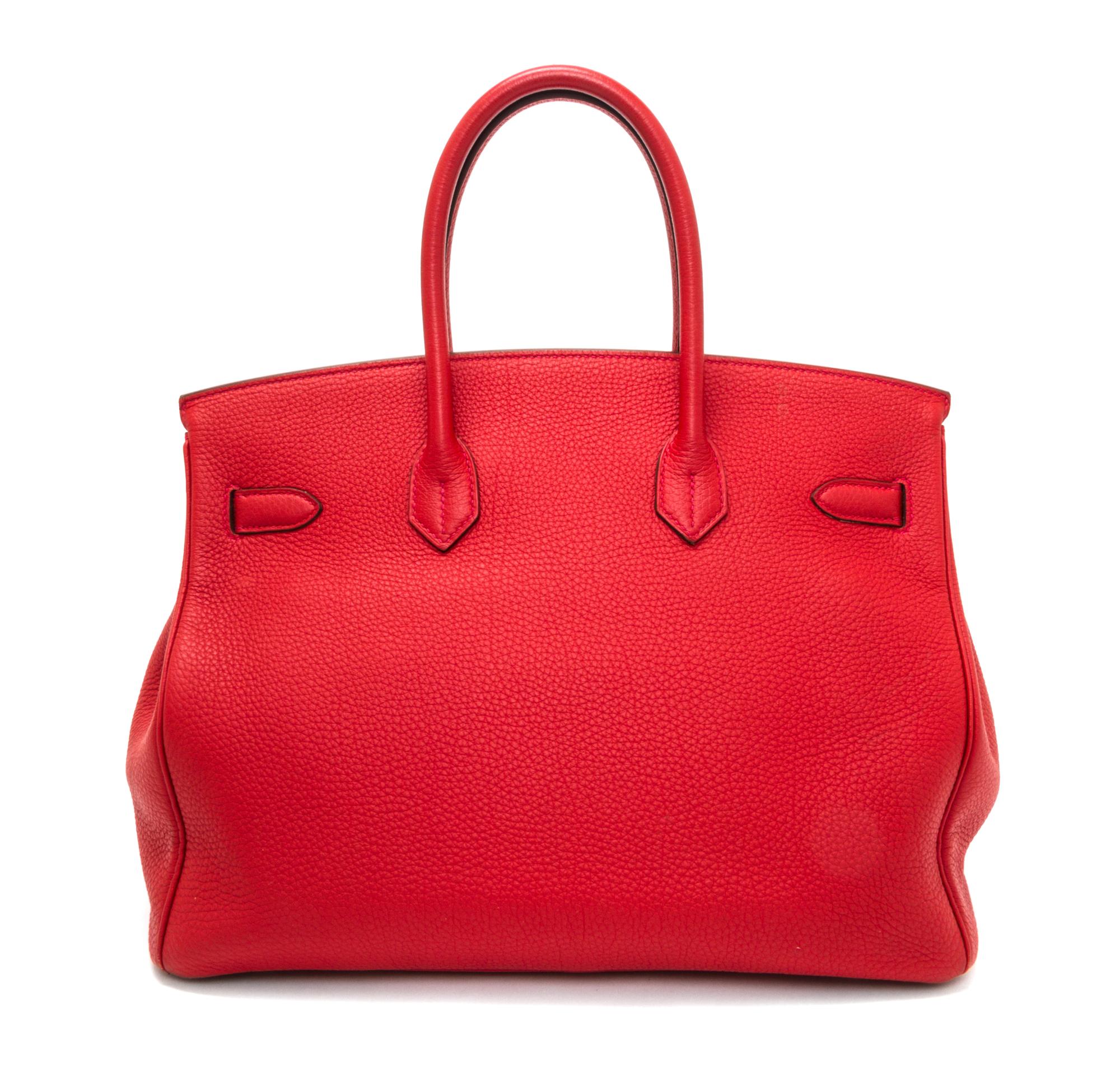 An Hermes Geranium Togo 35cm Birkin Handbag, 14" x 10" x 7".