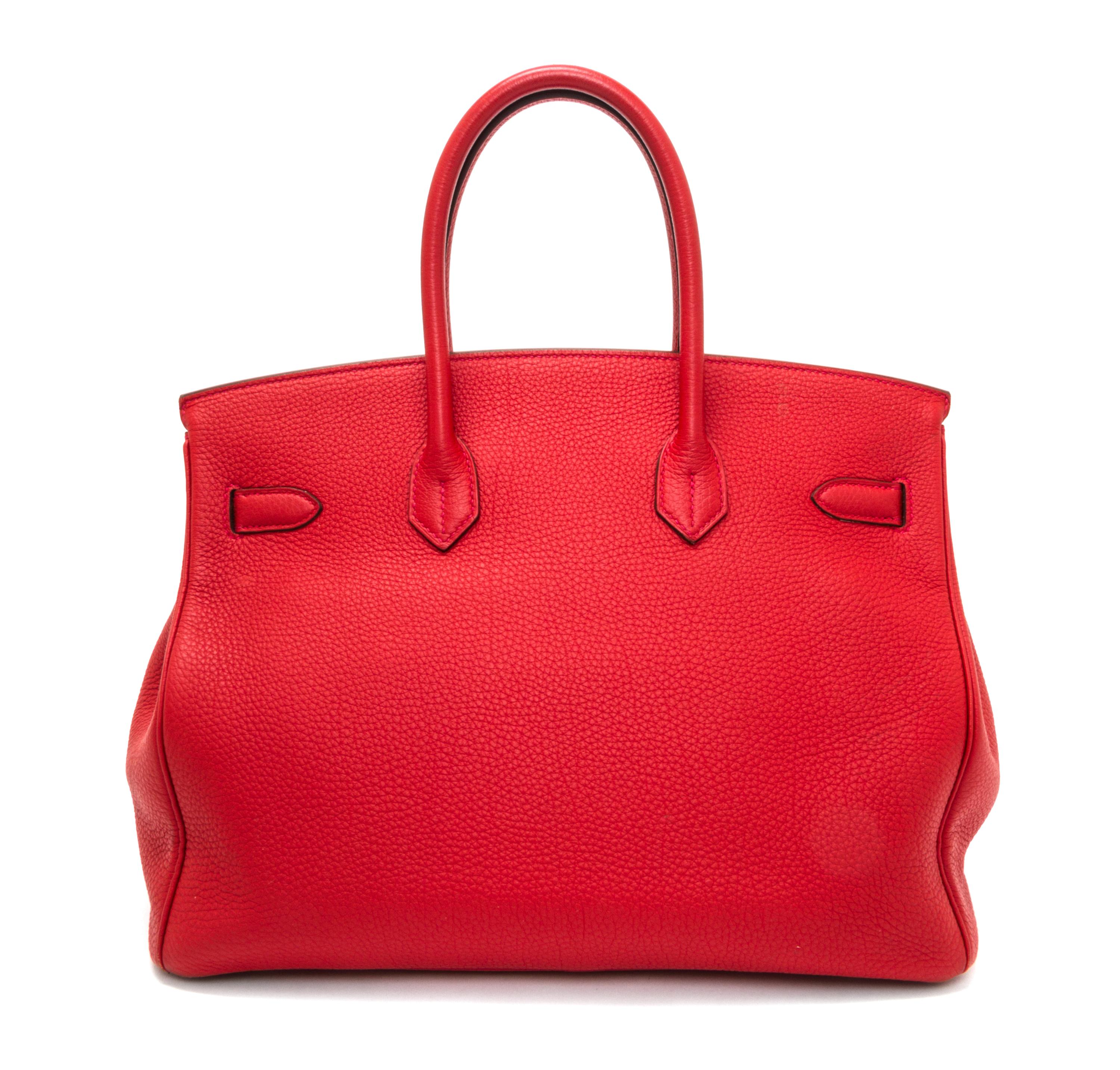 An Hermes Geranium Togo 35cm Birkin Handbag, 14" x 10" x 7".