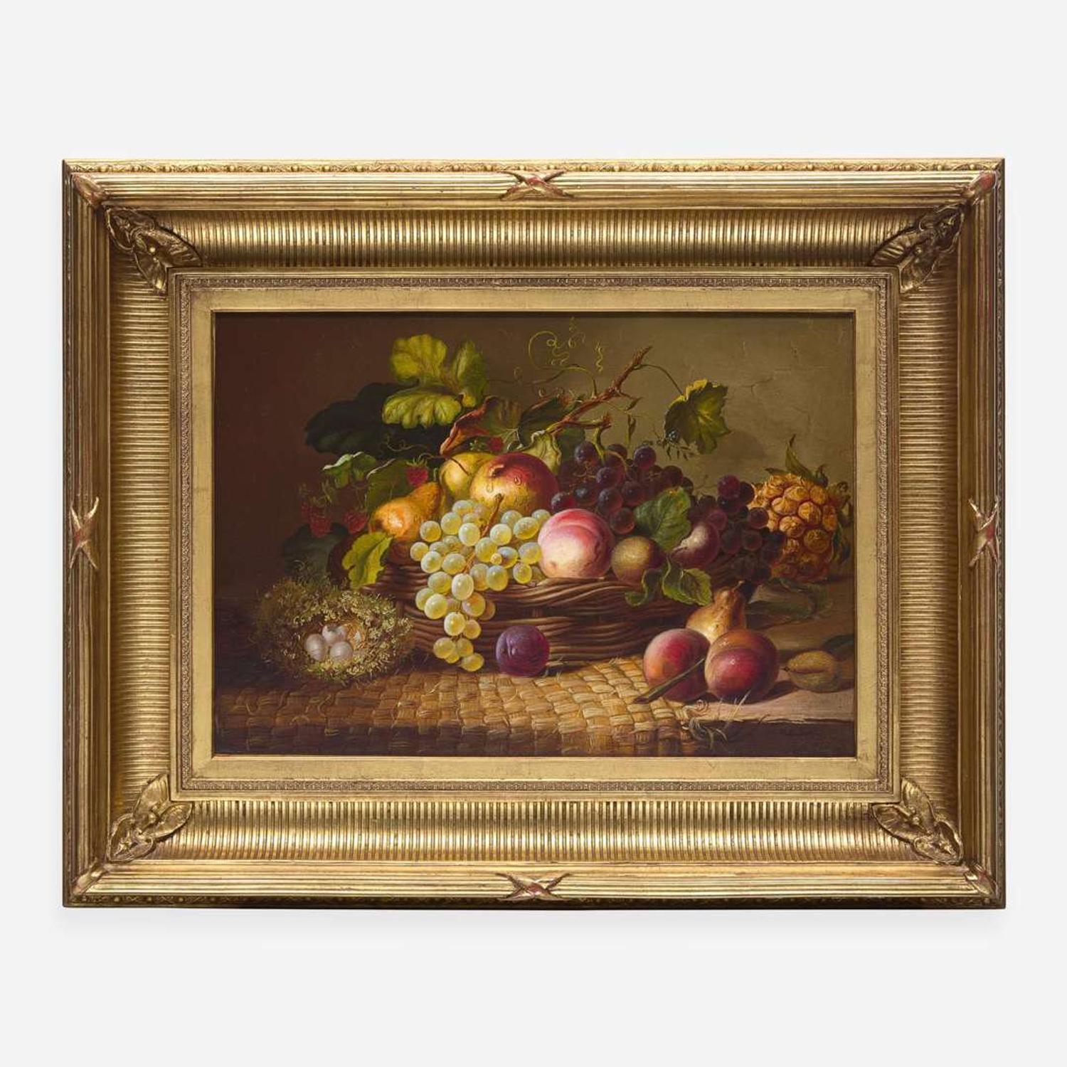 Eliza B. Duffey (American, 1838–1898) Still Life with Fruit and Eggs on Tabletop