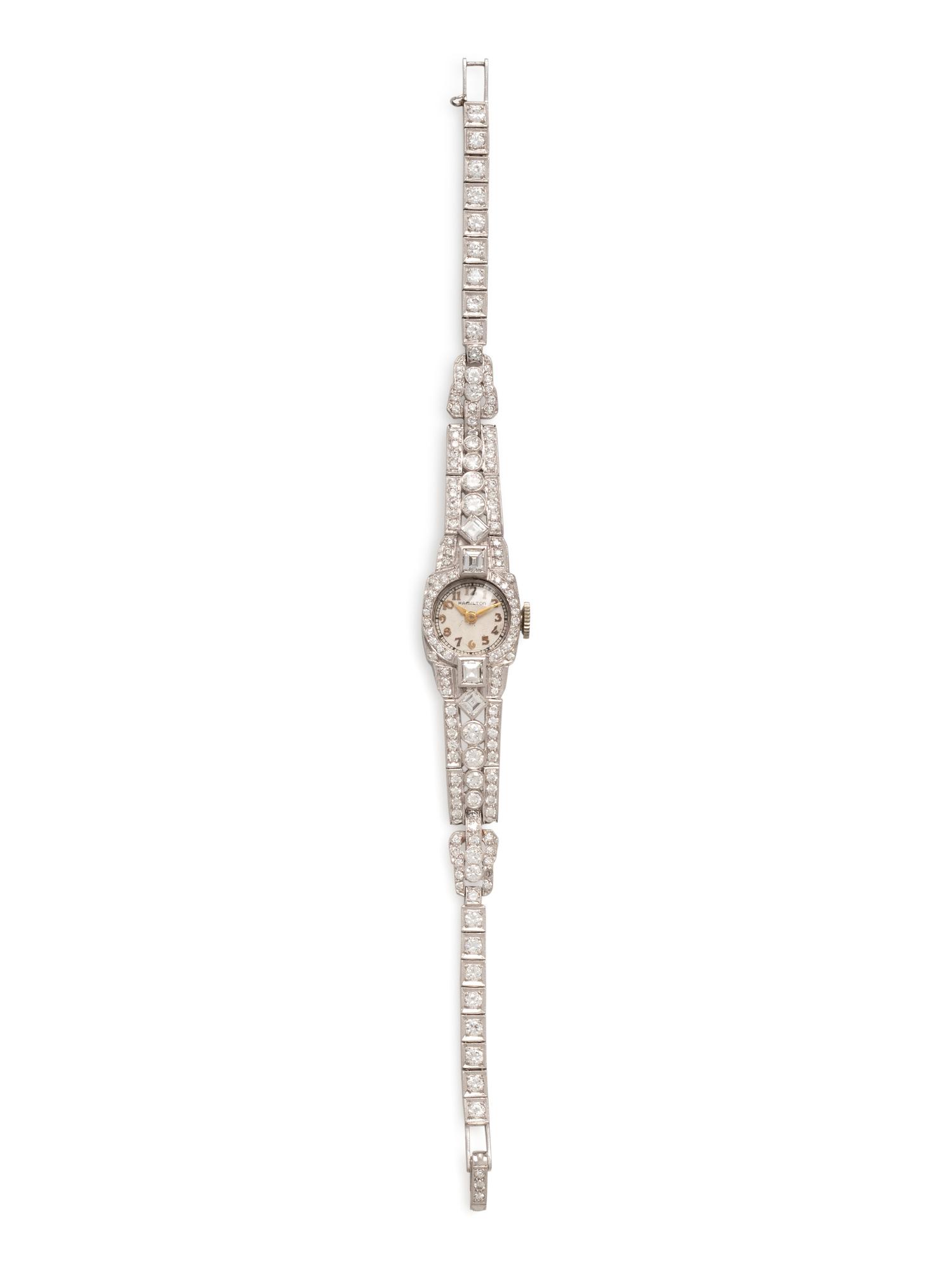 HAMILTON, PLATINUM AND DIAMOND WATCH