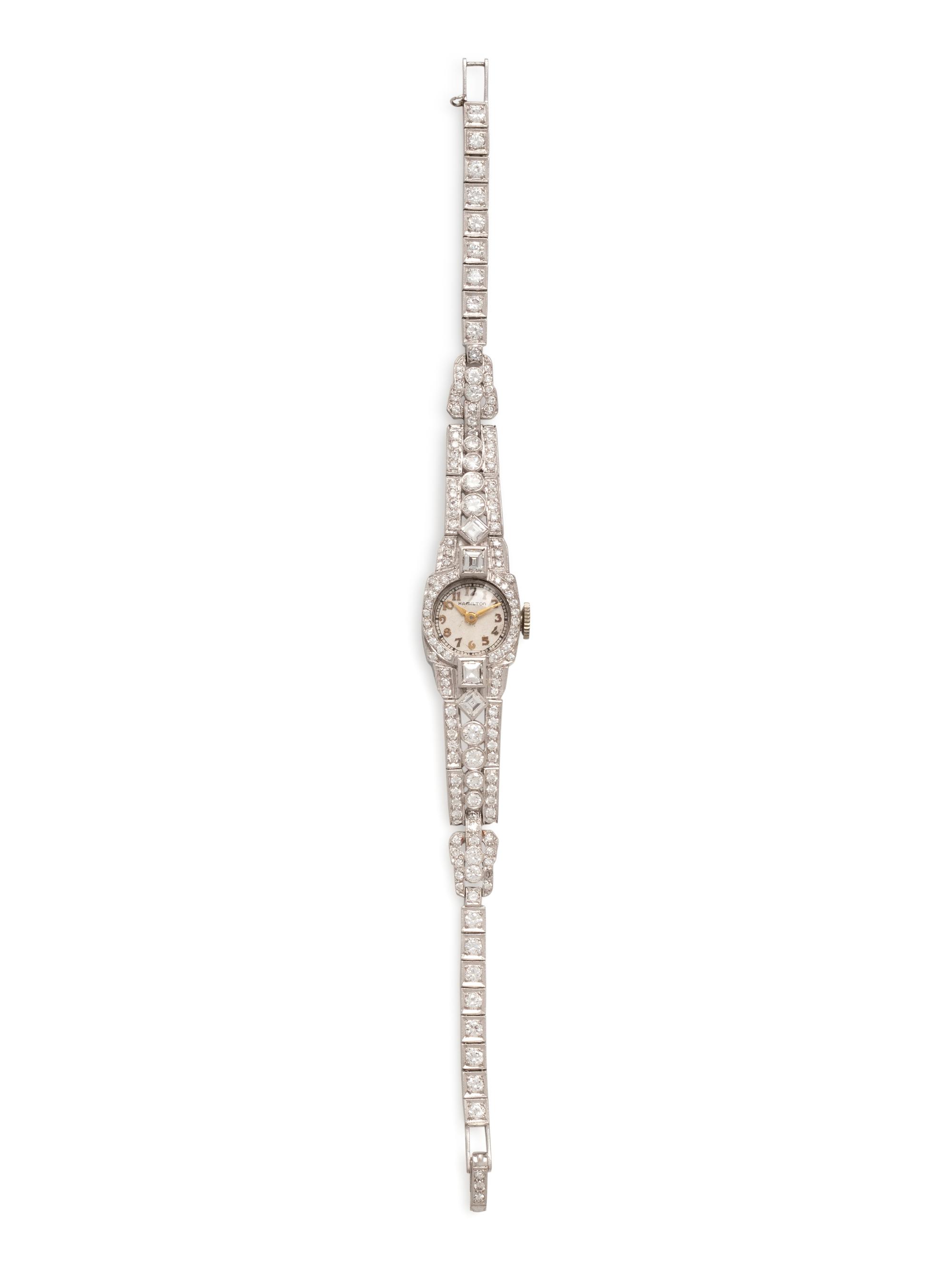 HAMILTON, PLATINUM AND DIAMOND WATCH