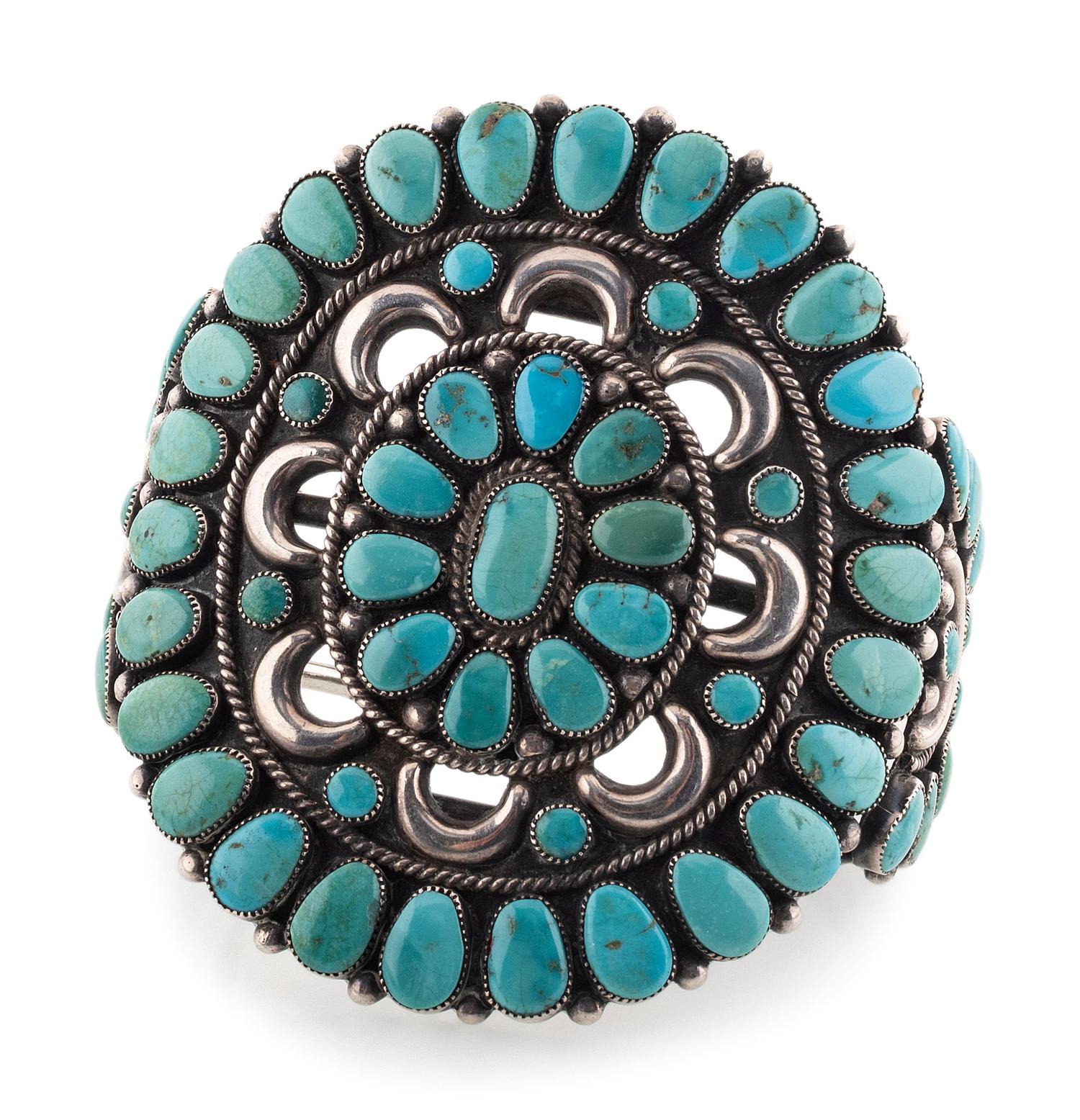 Navajo Silver and Turquoise Cluster Cuff Bracelet