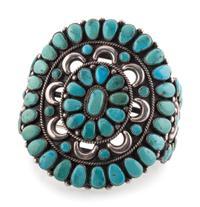 Navajo Silver and Turquoise Cluster Cuff Bracelet