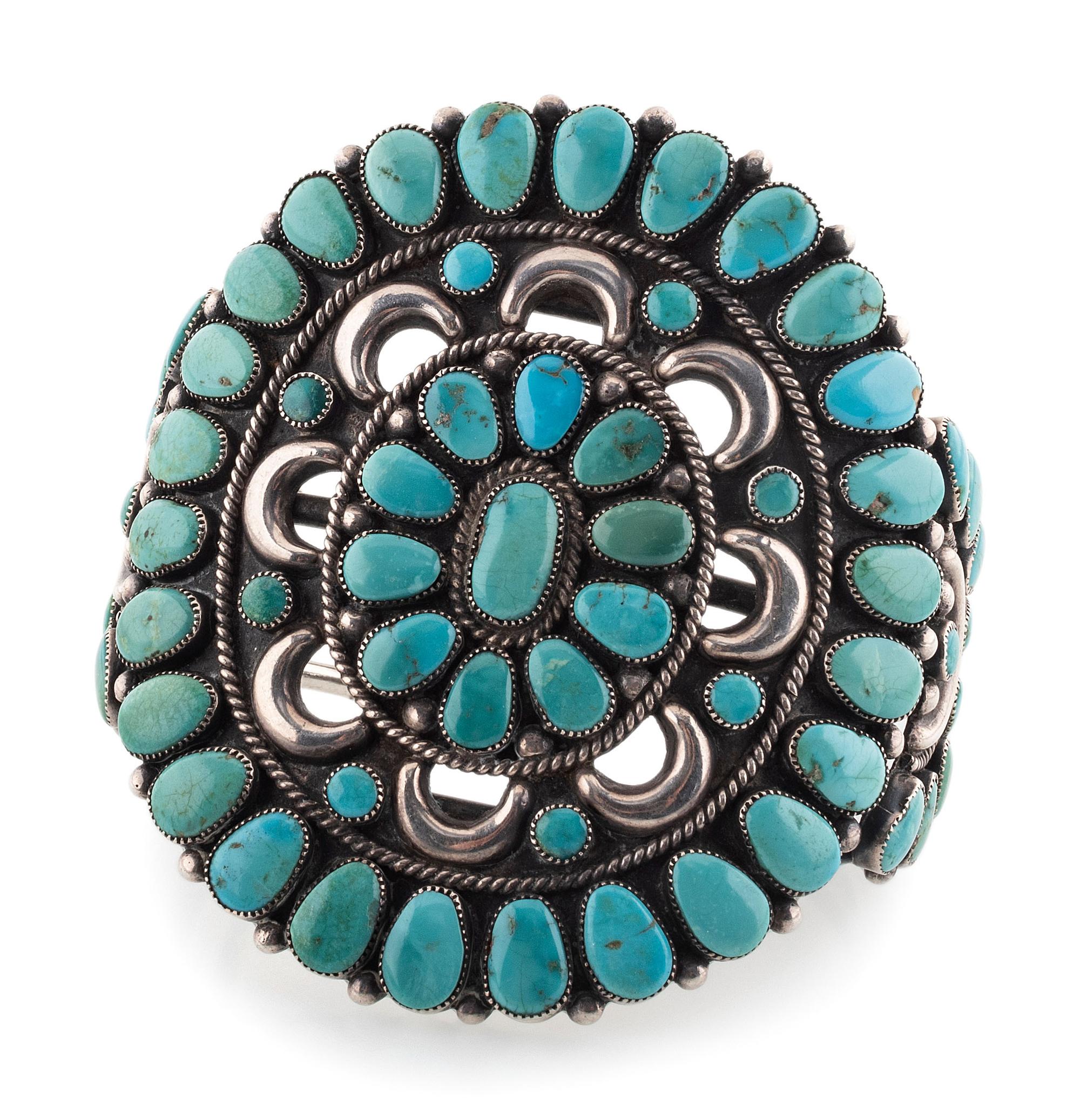 Navajo Silver and Turquoise Cluster Cuff Bracelet
