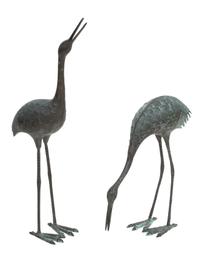 A Pair of Patinated Metal Standing Cranes Height of taller 38 1/2 inches. — 20TH CENTURY