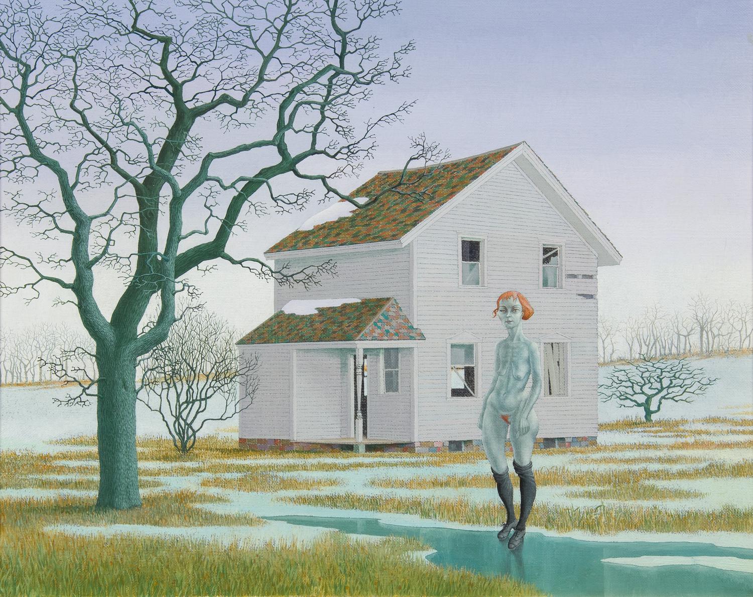John Wilde, (American, 1919-2006), Nude by Farmhouse, 1987