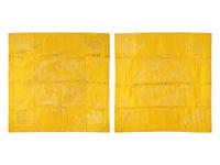 Two Chinese Yellow Embroidered Silk Panels