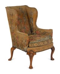 A George I Needlework Upholstered Walnut Wing Back Chair — 18th Century