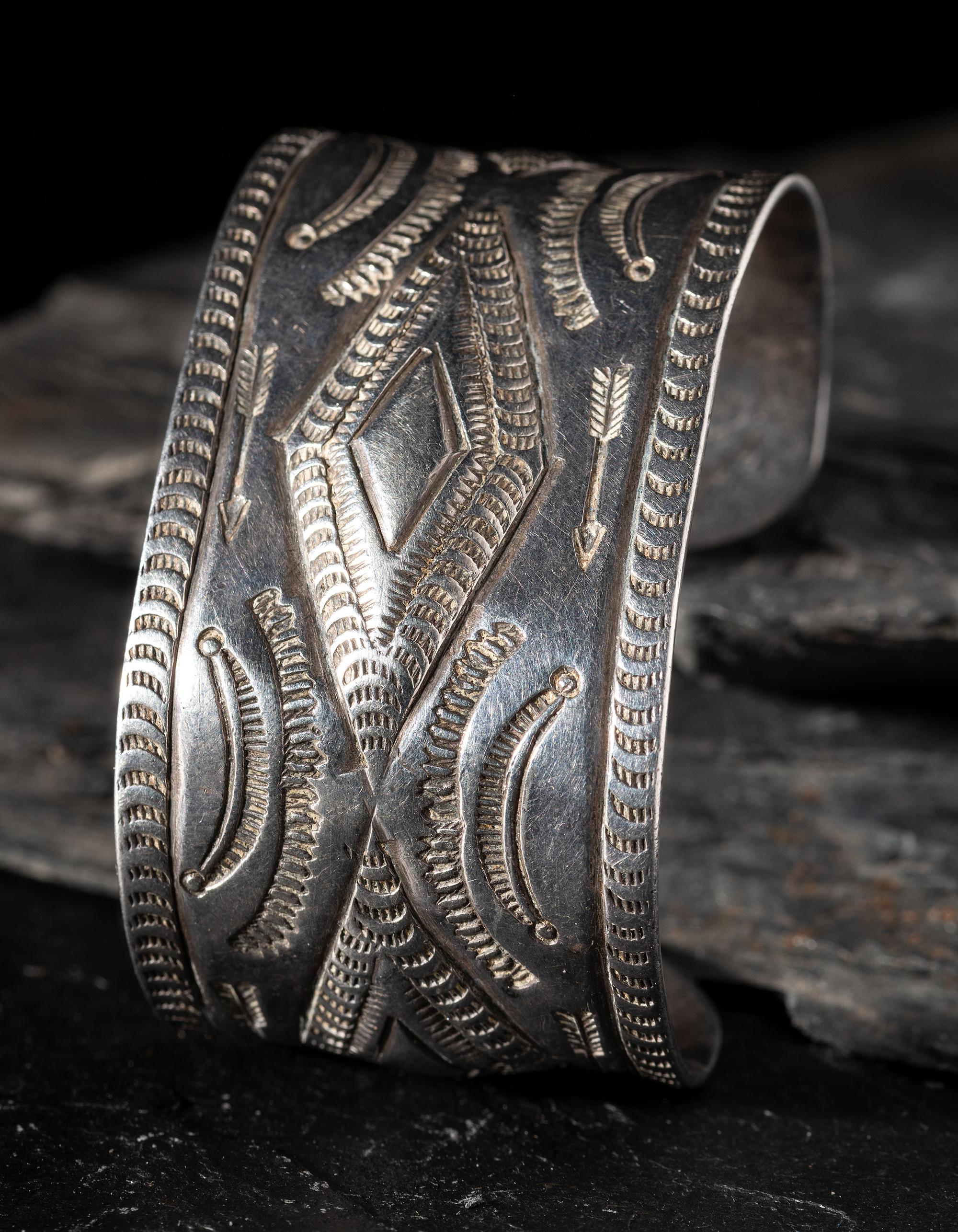 Navajo Stamped Ingot Silver Cuff Bracelet