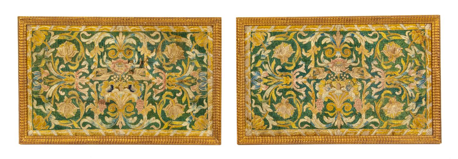A Pair of French Silk Embroidered Panels