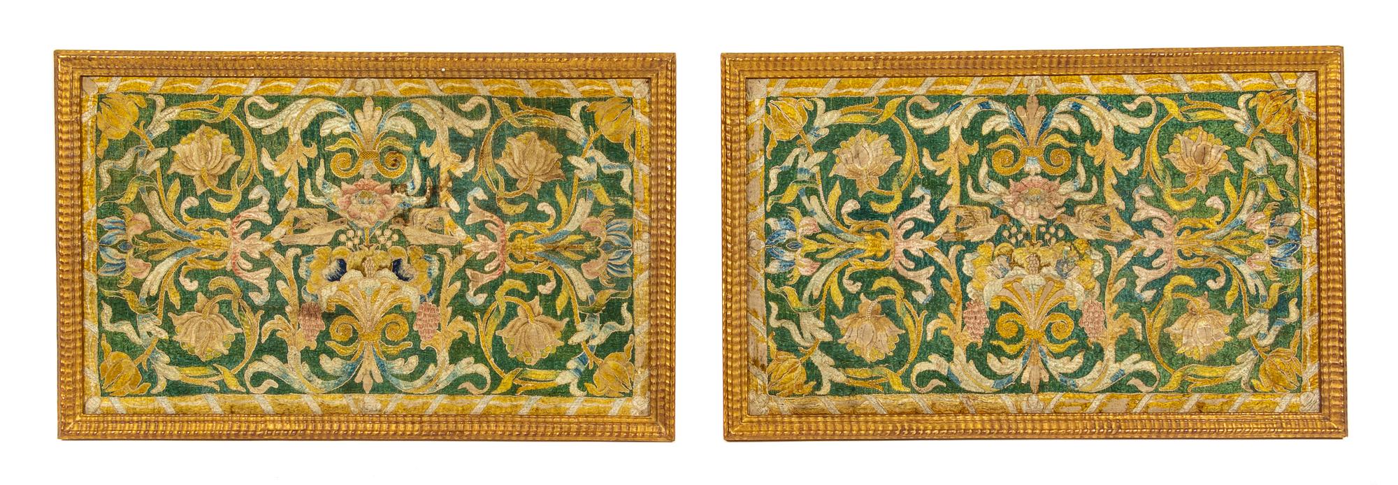 A Pair of French Silk Embroidered Panels