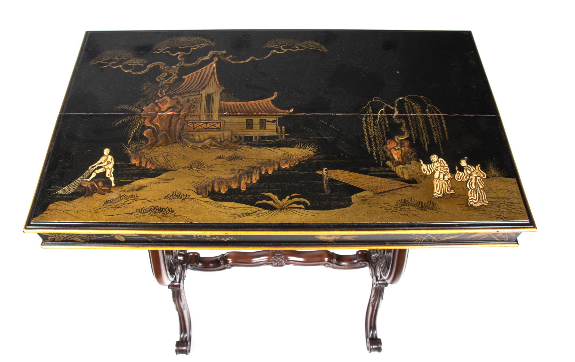 A Pair of Victorian Chinoiserie Lacquer Top Side Tables Height 28 1/2 x width 27 1/2 x depth 15 3/4 inches. — 19TH CENTURY
