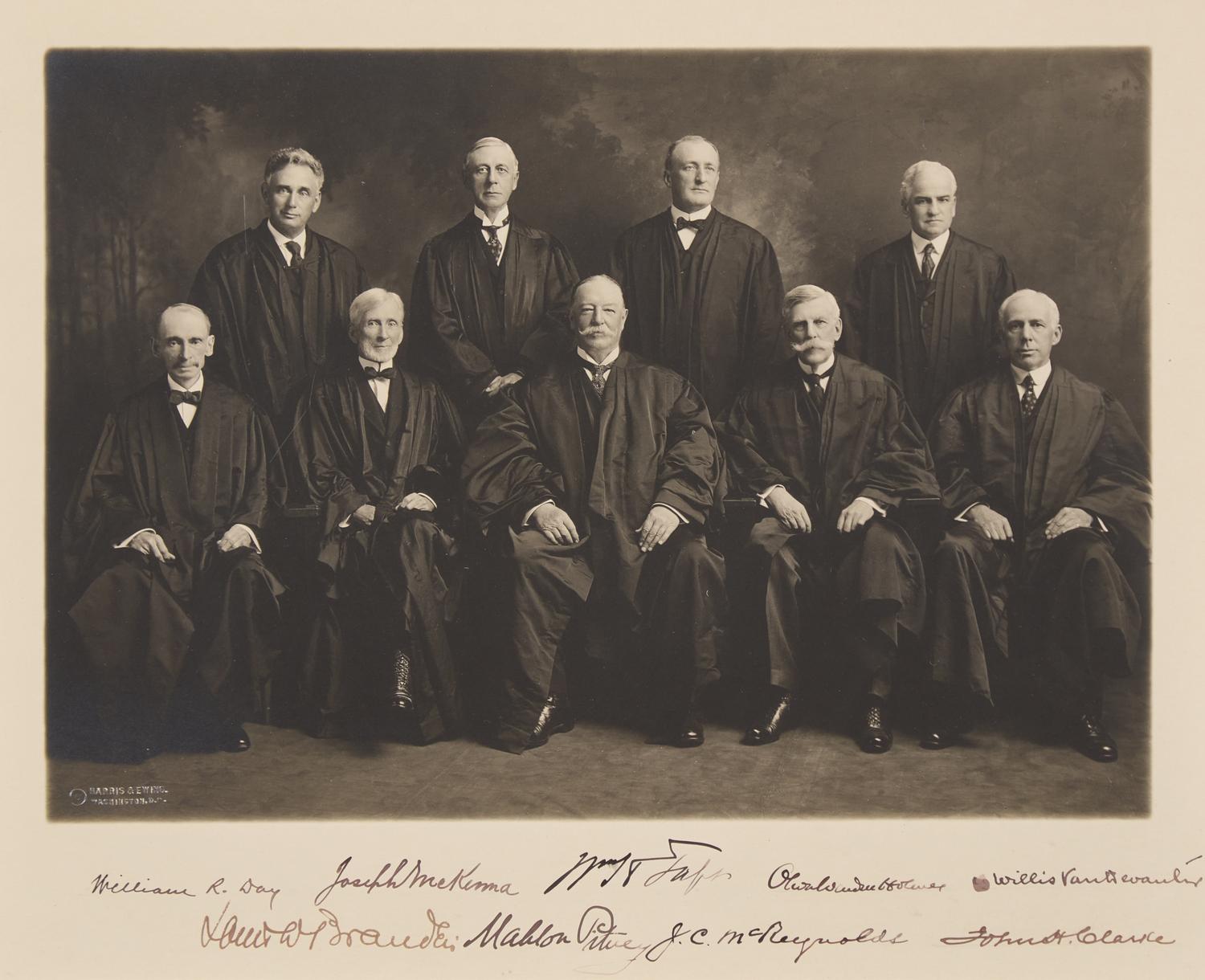 [Americana] [Supreme Court] Taft, William, and Oliver Wendell Holmes, Jr., and Louis Brandeis, et al. Signed Photograph