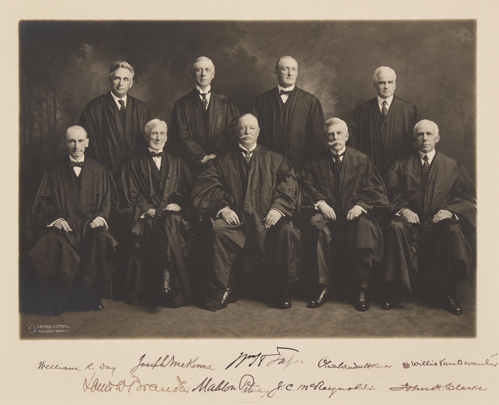 [Americana] [Supreme Court] Taft, William, and Oliver Wendell Holmes, Jr., and Louis Brandeis, et al. Signed Photograph
