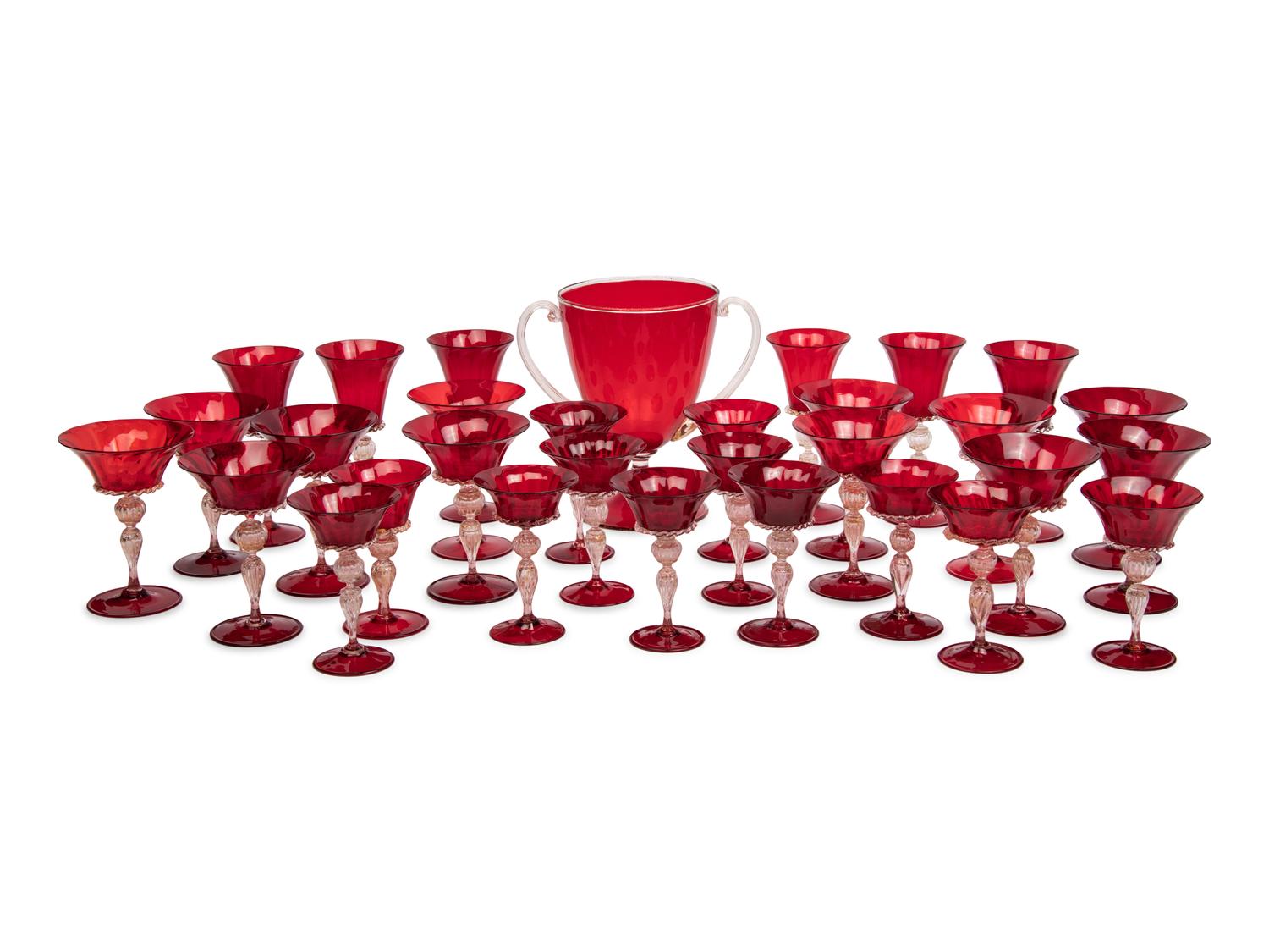 A Venetian Glass Stemware Service