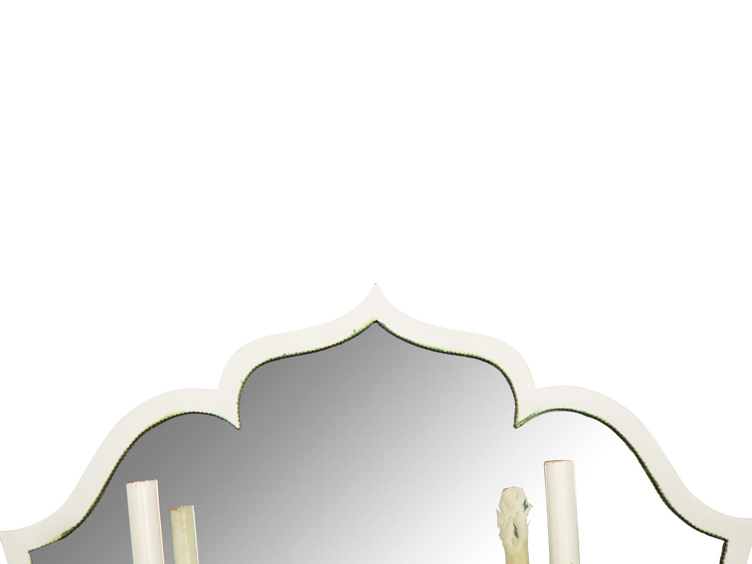 A Set of Four Green and White Painted Five-Light Girandole Mirrors