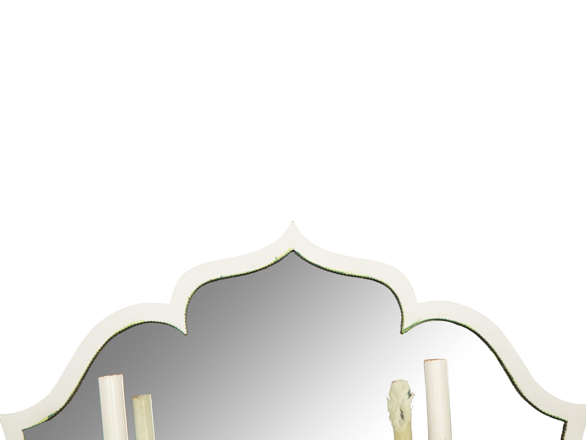 A Set of Four Green and White Painted Five-Light Girandole Mirrors