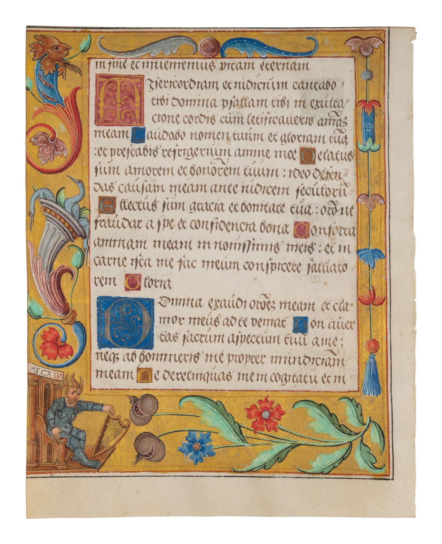 ANONYMOUS GERMAN ILLUMINATOR A leaf from a Psalter and Prayerbook, including historiated borders, in Latin, illuminated manuscript on parchment [Northern Germany, Hildesheim, dated 1524]